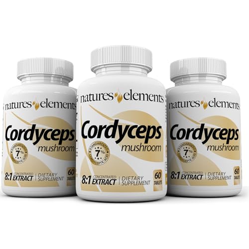 Natures Elements Cordyceps Mushroom – 8:1 Extract – 1000mg Per Serving – 3 Pack – Supports Immune, Respiratory & Kidney Health – 180 Tablets – Non-GMO, Gluten-Free Natures Elements Cordyceps Mushroom – 8:1 Extract – 1000mg Per Serving – 3 Pack – Supports Immune, Respiratory & Kidney Health – 180 Tablets – Non-GMO, Gluten-Free