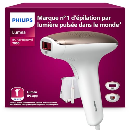 Philips Lumea série 7000, Épilateur à lumière pulsée, alternative à l'épilation laser, avec tondeuse-stylo Satin Compact, 2 embouts pour le corps et le visage, modèle BRI921/00