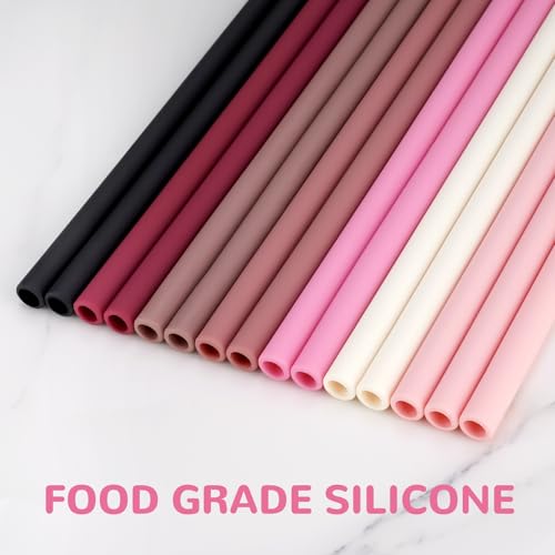 Tomorotec Silikonowe słomki do picia wielokrotnego użytku 31 cm (12,2"), 15-pak ze szczotkami do czyszczenia do kubków Stanley 1180ml 890ml 590ml, bezgłośne, bez BPA, silikon klasy spożywczej