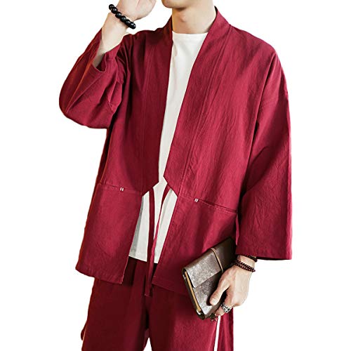 Men's Lightweight Kimono Cardigan Jackets Hip Hop Premium Cotton Blend Coat Outwear Open Front Cloak Cape - Thumbnail 3
