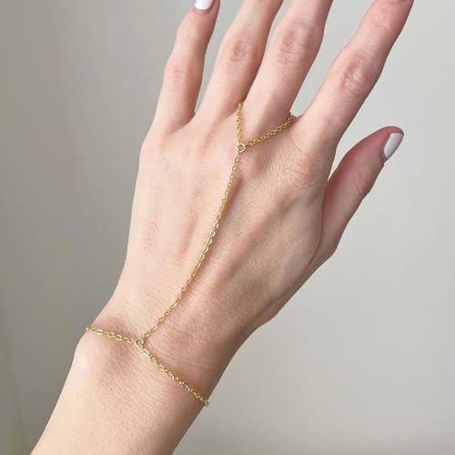 Image of Long tiantian Hand Chain Bracelet Gold Link Finger Ring Slave Bracelet