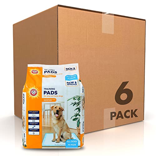 Image of Arm & Hammer for Dogs Training Pads for Stay-at-Home Dogs | New & Improved Super Absorbent, Leak-Proof, Odor Control Quilted Dog Training Pads with Baking Soda | 75 Count - 6 Pack Wee Wee Pads,White