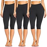 ACTINPUT Leggings Damen 3/4 High Waist Blickdicht Capri Leggings Elastische Sportleggings Yogahose Laufhose Für Gym Yoga Sport(Schwarz*3,L-XL)