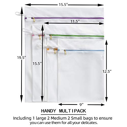 Tenrai Mesh Laundry Bag,Set Of 5 Lingerie Wash Bag For Delicates, Upgraded Loop Hook Zipper Protector And Colored Label,Use Ykk Zipper,Pants,Shirt,Bra And Underwear(White, 3 Sizes, Qs) #TOP1