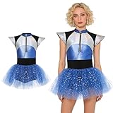 MINGJAY Disfraz de Extranjero para Mujer,Disfraz de Alien para Mujer,Disfrazs de Cadete Espacial para Mujers Maillot,Alien Kostüm Set,con Falda de Tul,para Cosplay Carnaval Halloween