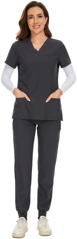 COZYFIT Scrubs for Women Set - Stretch V-Neck Scrub Top & Jogger Pant with 8 Pockets COZY SCRUBS - Image 7