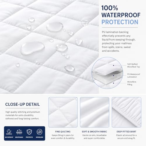 Protector de colchón doble pequeño impermeable transpirable con faldón elástico 4