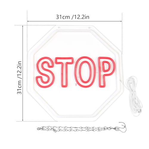 Image of STOP Neon Signs Warning Neon Lights Wall Decor for Parking Garage, Apartment Complex,Garage, Gate,Home 12.2 x 12.2 IN-USB Powered-Acrylic