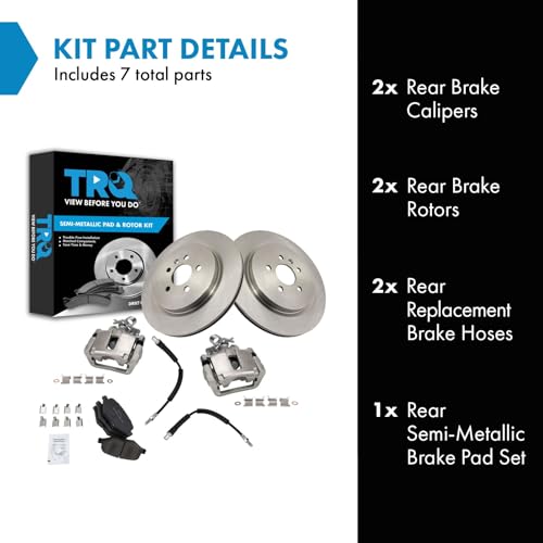 Image of TRQ Rear Brake Pad and Rotor Set Semi Metallic Rotors Calipers Hoses