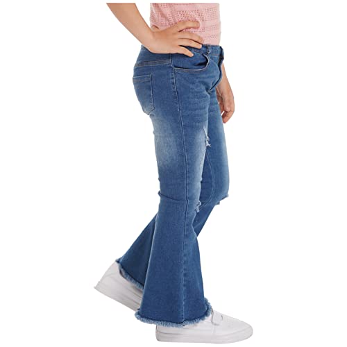 Kids Girls Bell Bottom Jeans Teens Denim Pants Sweatpants Flared Leggings Jeggings Elastic Waist Wide Ruffled Trousers4