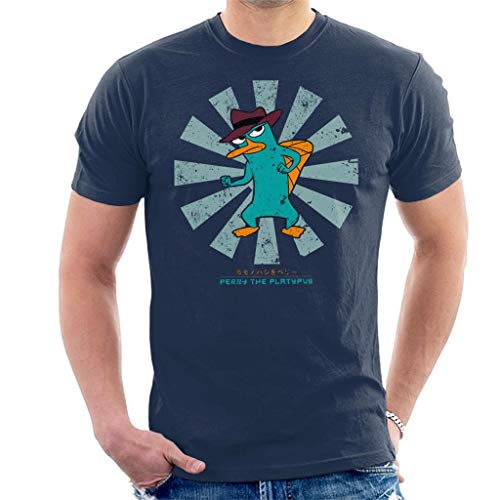 Image of Perry The Platypus Retro Japanese Men's T-Shirt Navy Blue