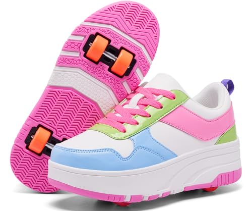 ANEFUN Niños Niñas Zapatos con Ruedas Patines Niños Patines Zapatos con 4 Ruedas Extraíbles, Cómodo Zapatos Deportivos al Aire Libre para Niños, Wdrr 1136, 30 EU