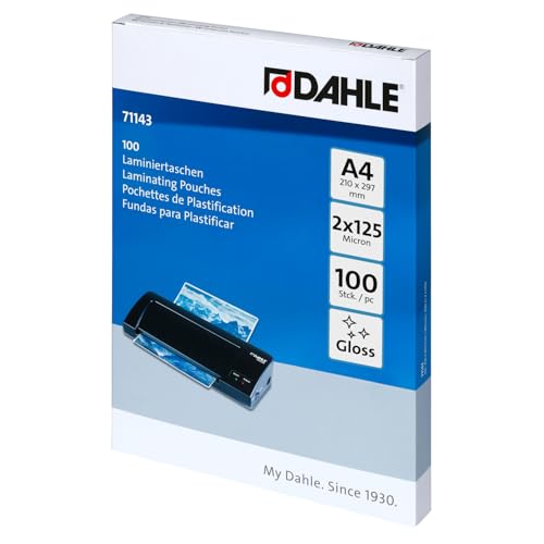 Dahle Laminierfolien A4 250 Micron (2x125) - 100 Stück - Hochwertiger Schutz für wichtige Unterlagen und Fotos Glänzend