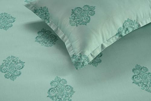 Image of Swayam Zinnia Collection Premium Mercerized Pure Cotton 250TC Ethnic Motif Print King Bedsheet with 2 Pillow Covers - Green
