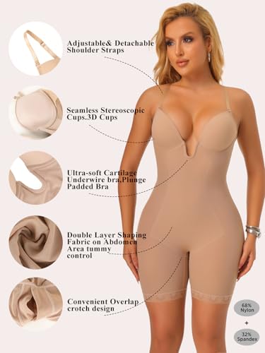 JOYSHAPER Bodysuit for Women Tummy Control Deep U Plunge Shapewear Backless Full Body Shaper Strapless Corset Body Suit Top3