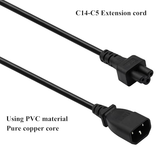 (2 Pack) C14 to C5 AC Cable, 10A 125V IEC 3Pole Male to Mickey Mouse 3Pole Female Power Adapter,C5 to C14 AC Converter for Mickey Mouse Laptop Receptacle Converter (0.3m/1ft)(C5 to C14)4