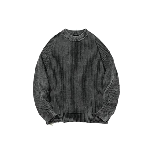 Mens Solid Round Neck Sweater Loose Fit Coffee Long Sleeve Knitted Pullover Tops Fall - Main Image
