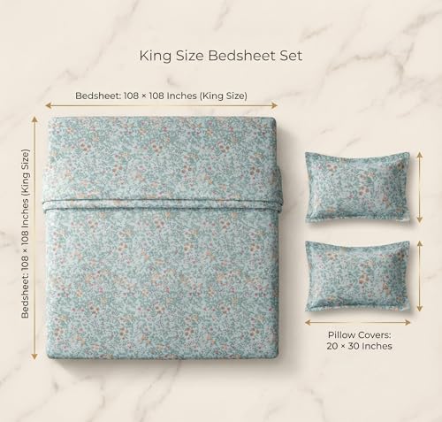 Image of VAS COLLECTIONS Kingston Collection King Size Bedsheet Set 3 Pcs | Soft Luxury Bedsheet with 2 Pillow Covers | Breathable & Shrinkage Resistant | 108x108 Inches (274x274 cm) (Aqua, Pink)
