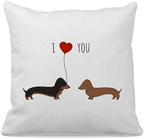 OFlich Dachshund I Love You Throw Pillow Case 18″×18″,Sausage Dog Couple Decorative Cushion Cover for Home Bedroom Living Room Car,Dachshund Gifts for Lovers Couples Girls Women Wife Dog Lovers