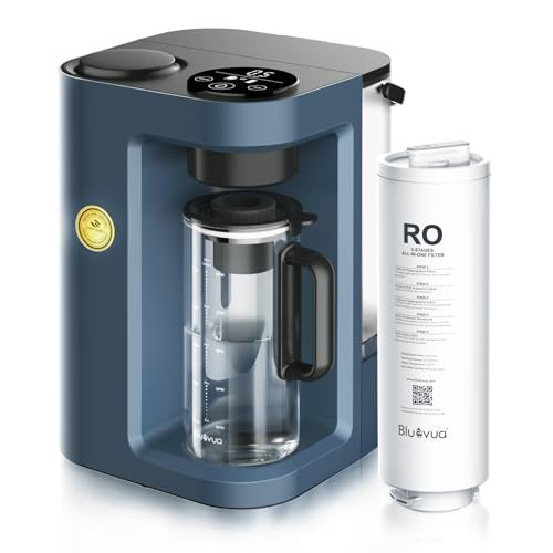 Bluevua RO100ROPOT-Lite(UV) Countertop Reverse Osmosis Water Filter System, 7-Stage Purification with UV and Remineralization, 3:1 Pure to Drain, Portable Water Purifier (Blue)