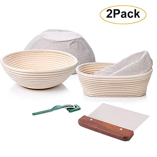Banneton Bread Proofing Basket Set - 9 Inch Round & 10 Inch Oval