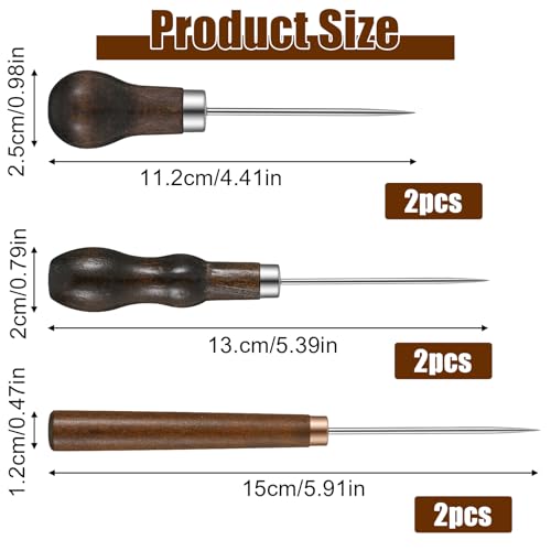 Matwsec 6 Pcs Scratch Awl Tool Set, Gourd Shape Handle Leather Punch Tool for Sewing, Marking, Stitching, Crafts Wood, Shoe Repair