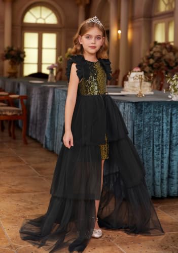 Image of GRACE KARIN Girls Sequin Formal Pageant Fancy Party Ruffle Prom Maxi Dress