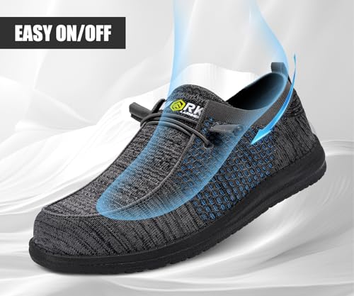 Image of LARNMERN Slip On Steel Toe Shoes Men Lightweight Comfortable Lounging Walking Sneakers Safety Work Steel Toe Loafers(9 Men, Dark Gray /Blue)