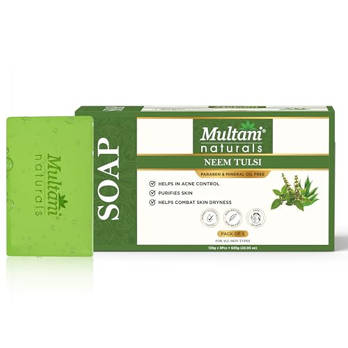 Image of Multani Natural Neem Tulsi Soap - 125 gm (Pack Of 5) | For Deep Cleansing, moisturizing & Glow | Fights Acne & Infections | Helps Rejuvenate Dull & Tired Skin | Paraben Free | Clinically Tested | For All Skin Types | Soap Bar For Men & Women