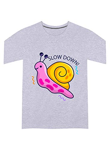 Image of CreativiT Graphic Printed T-Shirt for Unisex Snail Slow Down Tshirt | Casual Half Sleeve Round Neck T-Shirt | 100% Cotton | D00680-66