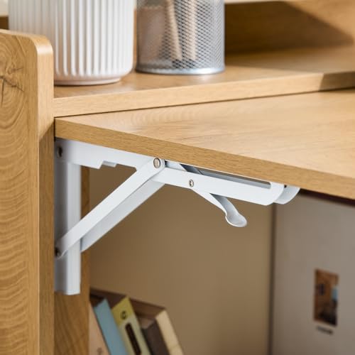 Miniatura 5 de Sobuy Mesa Escritorio Mesa Gaming Plegable Para Ordenador Escritorio Pequeño Con Estantes De Almacenamiento Standing Desk Con Almacenaje Natural 64x58x82cm Fwt92-N