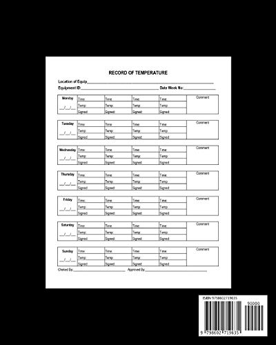 Temperature Log Book: Monitor the temperature of your catering equipment over a 2 Year period Temper