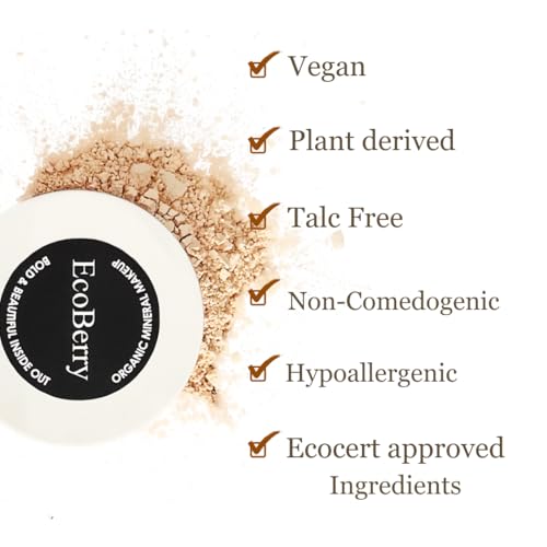 EcoBerry Tinted Face Powder For Everyday No Makeup Look, Talc Free, Hypoallergenic, Sensitive Skin 100% Pure, Organic | Natural | Alcohol Free | Preservative Free | Chemical Free | Vegan,Beige