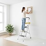 Stanz (TM) 3 Large Steps Steel Ladder with Tool Tray and Hand Grip, Three Steps Ladder 300 Pound Capacity