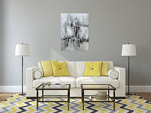Yhsky Arts Abstract Paintings With Textured And Silver Foil Modern Grey And White Wall Art Pictures Contemporary Vertical Artwork For Living Room Bedroom Bathroom Decor #TOP4