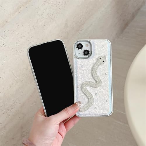 Coque iPhone 14 Antichoc avec Strass Serpent et Placage Laser en Cuir