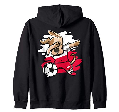 Dabbing Dog Poland Soccer Fans Jersey Polish Flag Football Zip Hoodie, Black
