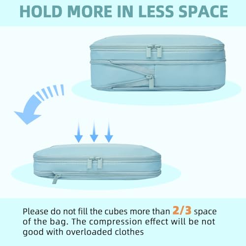 Image of BAGAIL 4 Set /6 Set /8 Set Compression Packing Cubes Travel Accessories Expandable Packing Organizers (Square Mesh, 06-Dusty Blue)
