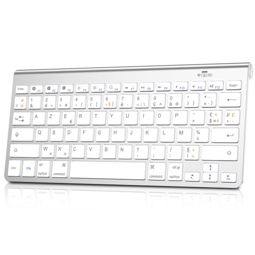 cimetech Clavier sans Fil Silencieux, Bluetooth et 2,4G Récepteur USB, Clavier sans Fil AZERTY Mini Slim Compacte Portable, pour PC/Ordinateur Portable/Ordinateur de Bureau - Blanc