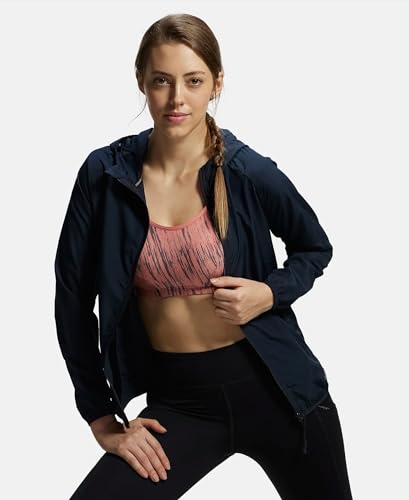 Image of Jockey MW50 Women's Microfiber Fabric Relaxed Fit Raglan Styled Water Resistant Hoodie Jacket with Stay Dry Treatment