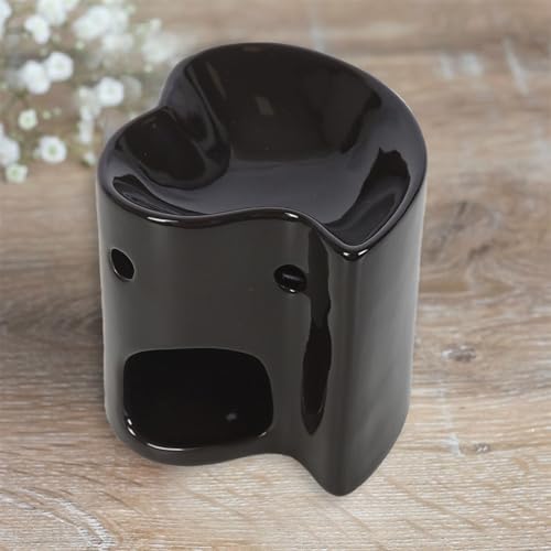 Ceramic Essential Oil Burner | Wax Melt Burners | Small Black Heart Oil Burner with Tealight Candle Holder, Decorative Ceramic Aroma Diffuser for Home Essential and Gift
