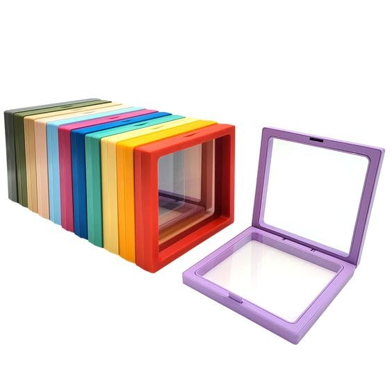 Image of Floating Display Frame, Coin Display Case, Dustproof PE Film Transparent Jewelry Storage Box for Ring Necklace Bracelet, Floating Display Case for Coin, Jewelry(Small 10 pc, Multi Color)
