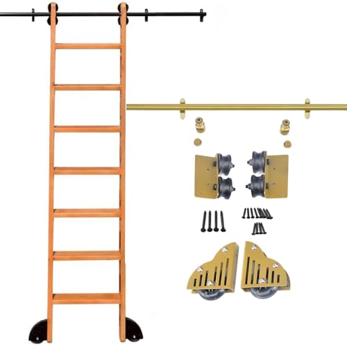 GLFNB - Juego de herrajes para biblioteca rodante con ruedas, rieles de escalera móviles de metal dorado, riel de escalera deslizante para oficina en casa sin escaleras (kit de rieles de 300 cm)