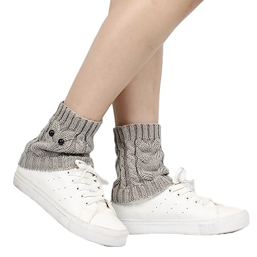 SHTGOI Damen Beinstulpen Knöchelwärmer Gestrickte BeinwäRmer Stulpen Kurz fußlose Beinsocken Winter Stricken Stulpen Eule Beinlinge Wolle BeinwäRmer Leg Warmers für Damen Mädchen 2 Paar Hellgrau