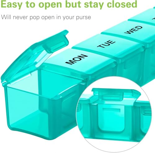 Image of BUG HULL Weekly Pill Organizer Large 2 Packs, Extra Large Travel Pill Organizers, Pill Box 7 Day, Travel Pill Case, Medicine Pill Organizer for Vitamins, Supplements and Medications (Blue+Green)