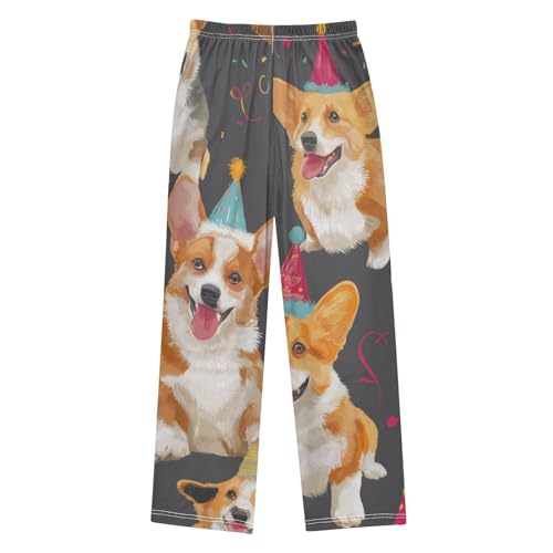 Corgi Dog Birthday Ribbon Boys Long Pants Soft Trousers Elastic Waist Kids Lounge Bottoms with Pockets S-XL2