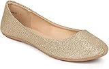 Refresh DEMI-05 Women's Round Toe Ballet Flats, Glitter Champagne, 8.5