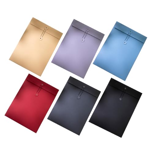 LIFKOME 6個 厚手紙製ファイルポケット 紐付き封筒 書類収納バッグ 合計色 オフィス 学校 自宅用 シンプルでスリッシュなデザインで書類整理