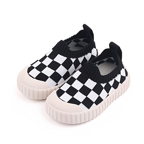 Dazzerake Zapatos de Bebé Unisex Para Niños zapatos Planos a Cuadros Zapatillas de Deporte Suaves Para Primeros Pasos Tejido Deportivo Antideslizante (Negro , 18-24 Months ) Cover
