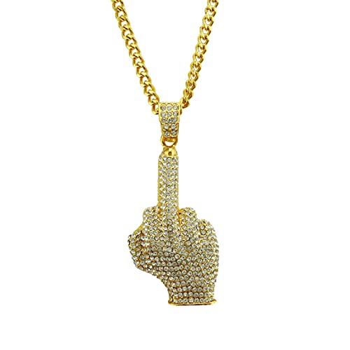IUDWCG 1 Pcs Hip Hop Collier Doigt du Milieu Main Pendentif Collier Rockstar Rappeur Punk Chaîne en Or Années 80 Années 90 Vêtement Accessoire Déclaration Collier...